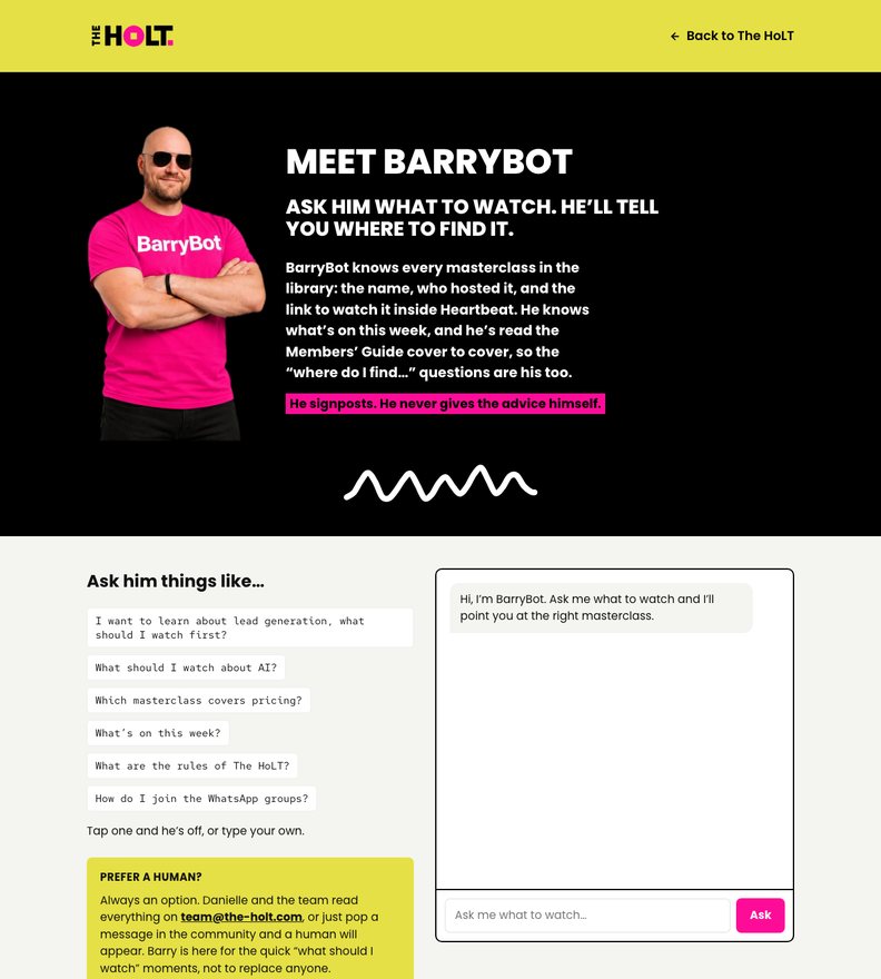 BarryBot, the HoLT's masterclass assistant