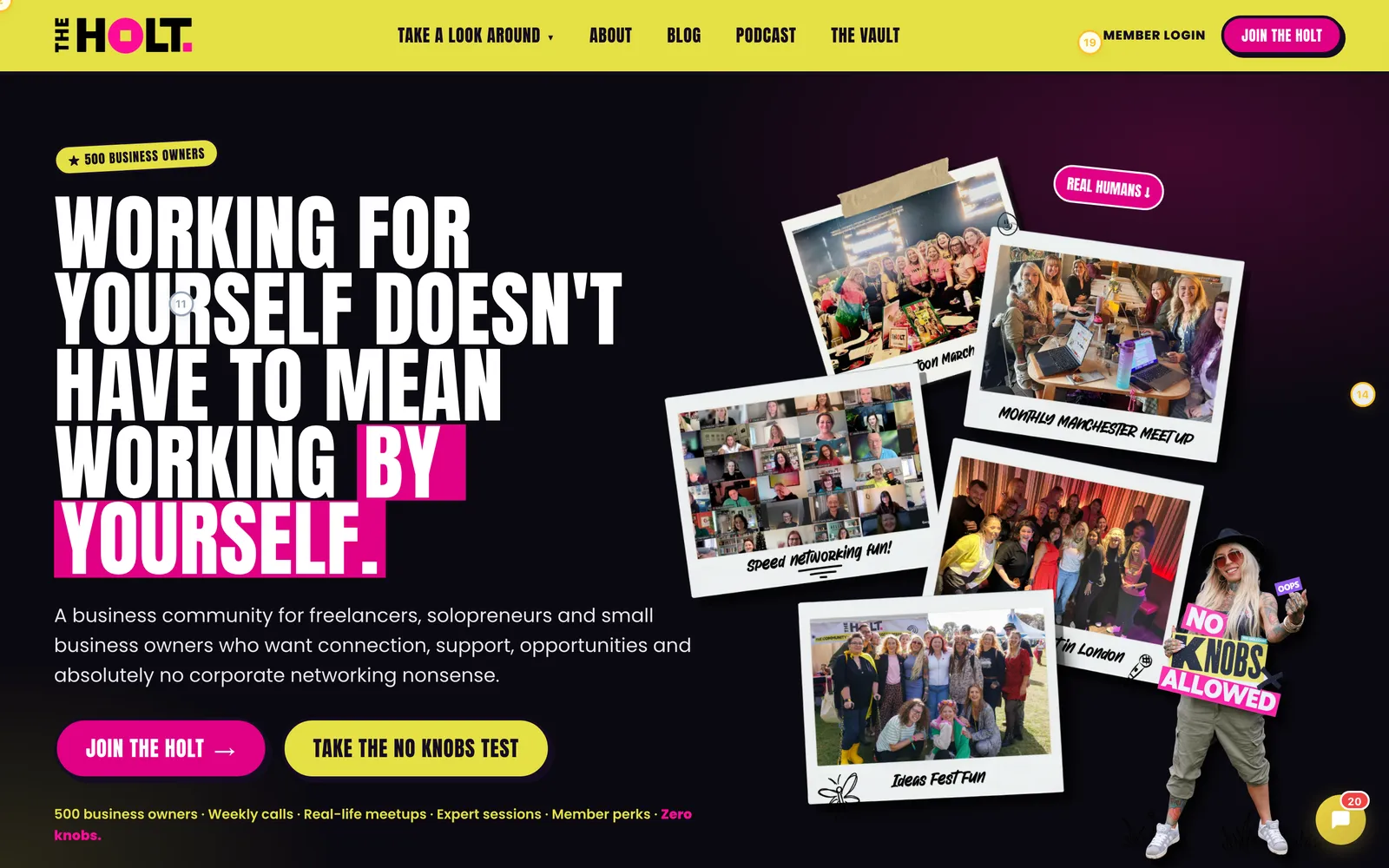 The rebuilt HoLT homepage: 'Working for yourself doesn't have to mean working by yourself.'